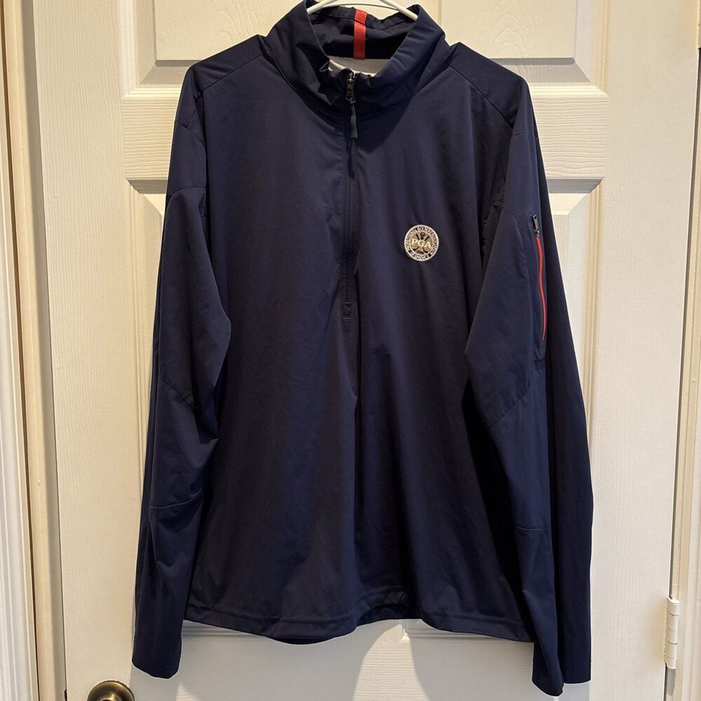 RLX Ralph Lauren PGA Windbreaker Jacket Men's XL 1/4 Zip Pullover Pocket Navy - Picture 1 of 15